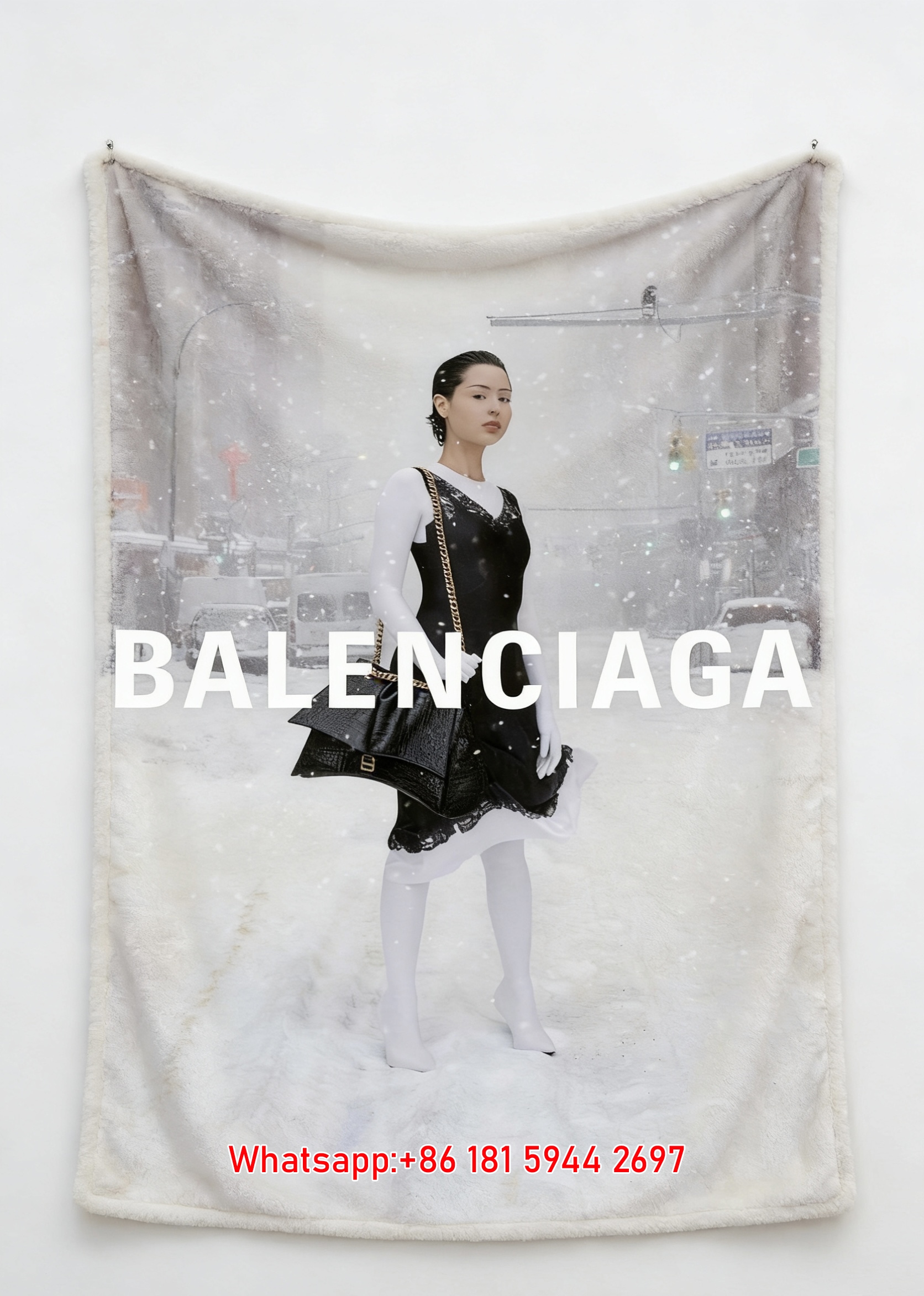 Balenciaga Snow Scene Print Fleece Throw Blanket BA445